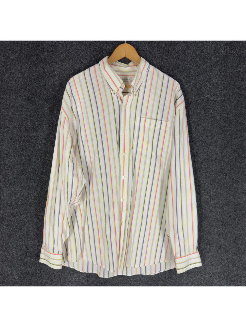 Cutter & Buck Shirt Men 2XL White Striped Button Up Collared Long Sleeve Pockets